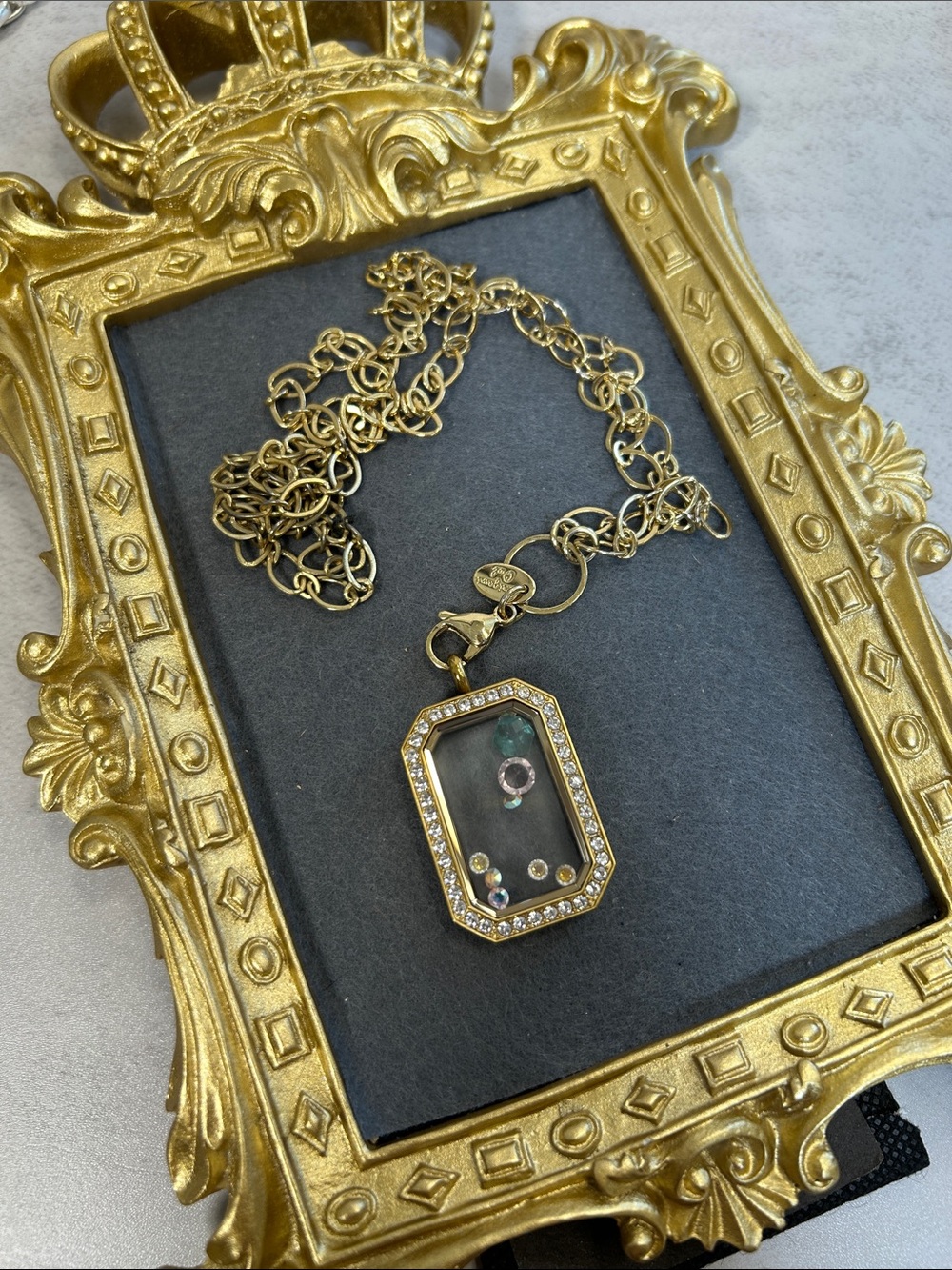 Bundle of Gold-Tone Crystal Locket Necklace